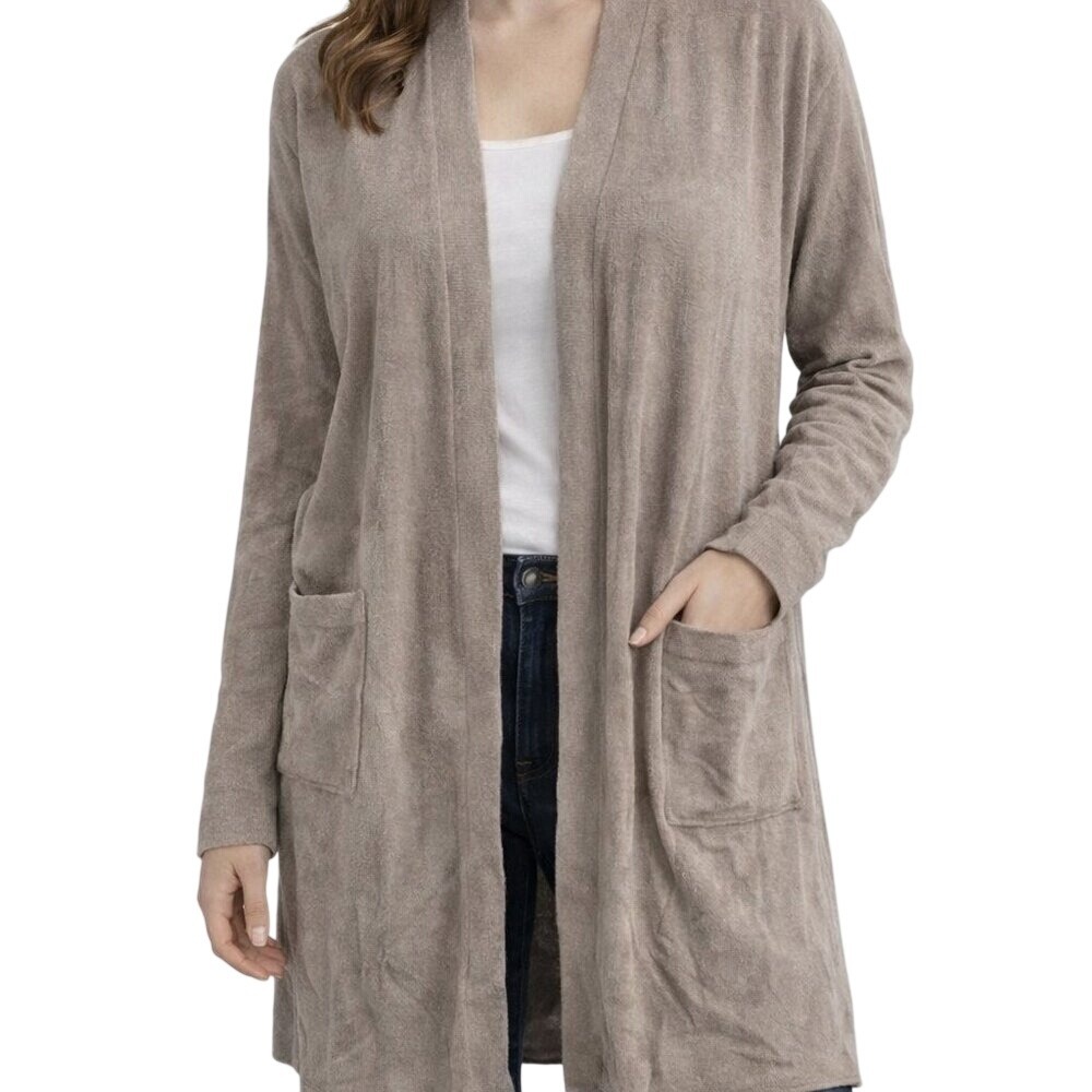 Barefoot Dreams CozyChic Ultra Lite Belted Cardigan Taupe Brown Womens Size M